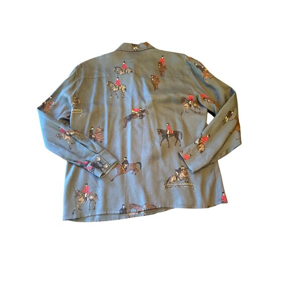 Vintage 80s J.G. Hook Equestrian Horse Print Rayon Button-Up Shirt Size 10 - Picture 5 of 5